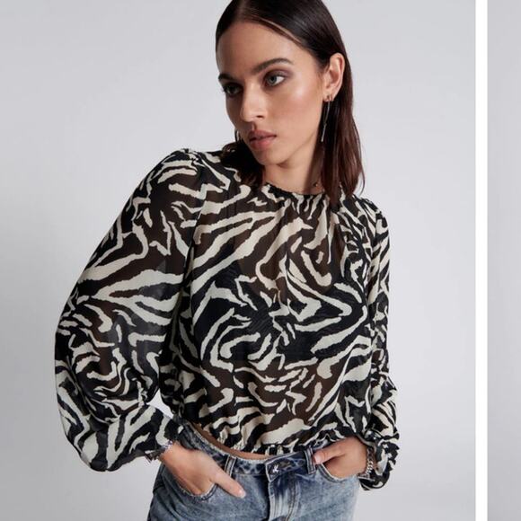 ONE TEASPOON Black White Dimensions Bubble Long Sleeve Blouse Top NWT Size XXL - Picture 2 of 10